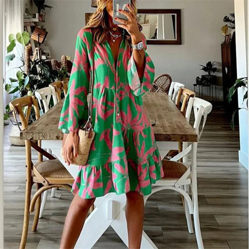Everlen Boho-Blumen-Midikleid