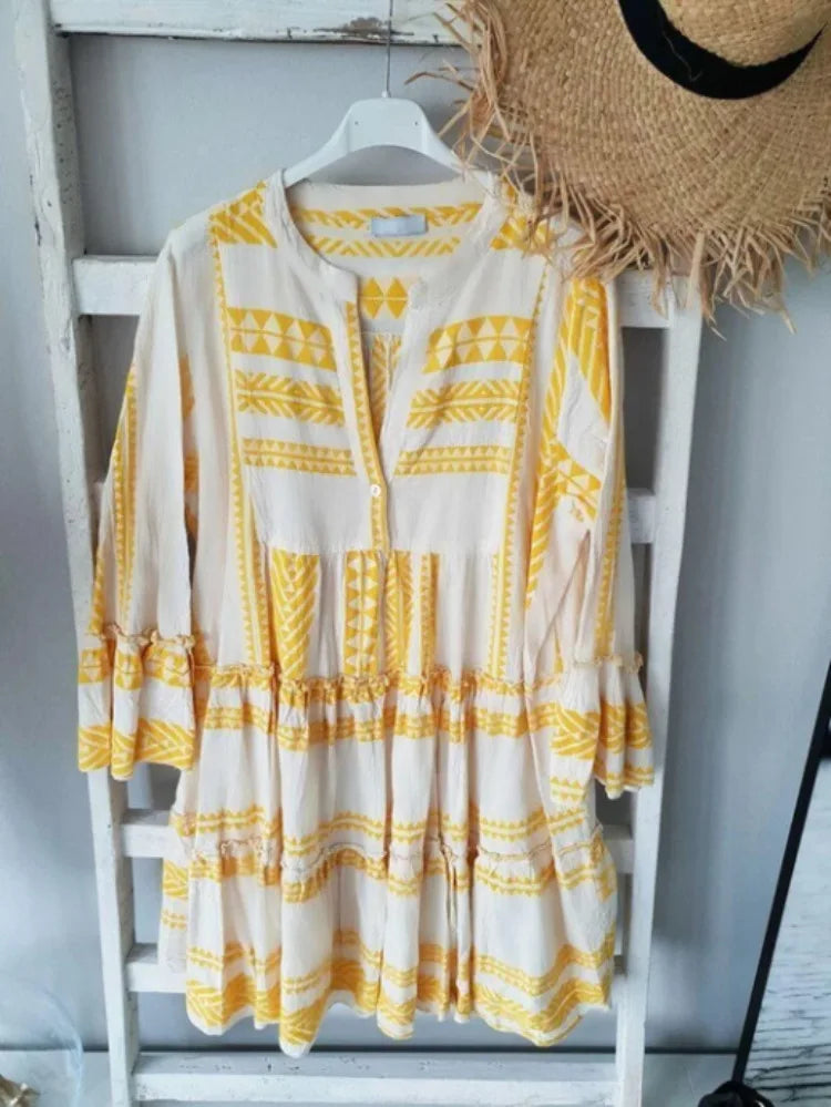 Azaria | Geometrisches Print V-Ausschnitt Kurzkleid