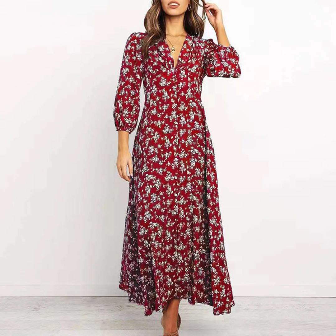 Marina™ | Geblümtes Midi-Kleid mit Knopfleiste