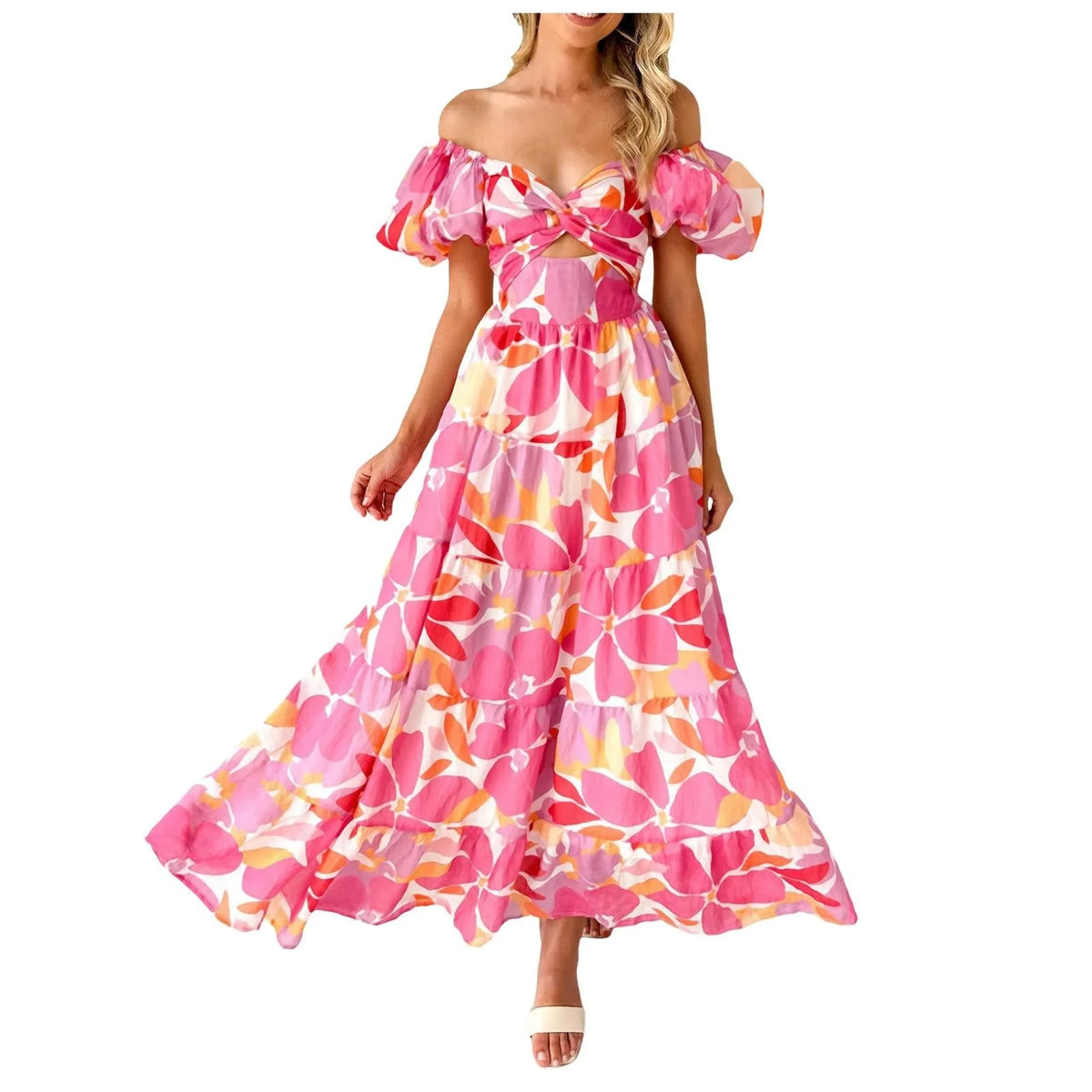 Mira | Florales, formelles Maxikleid mit V-Ausschnitt