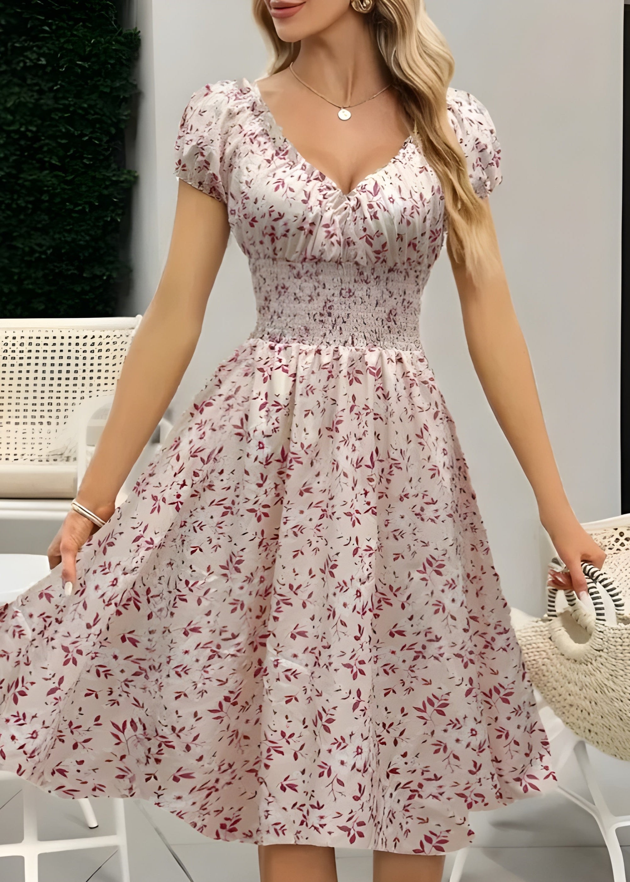 Nancy – Blumiges Midikleid mit Puffärmeln