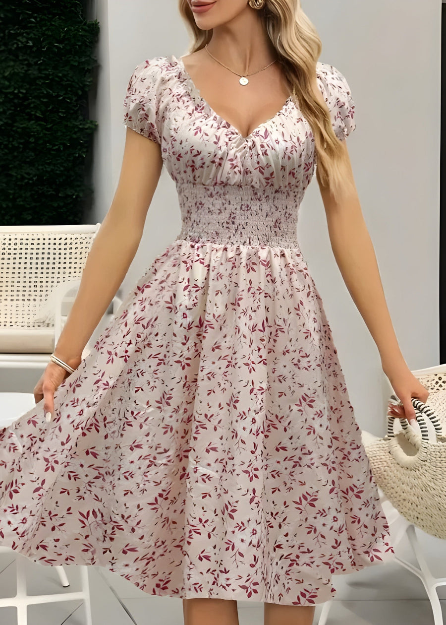 Nancy Floral Midi Dress with Puff Sleeves