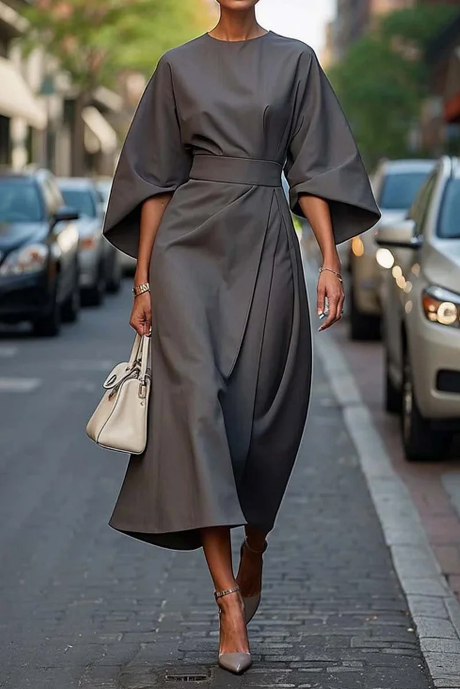 Sonia | Elegantes Kleid mit Ballonärmeln und Gürtel