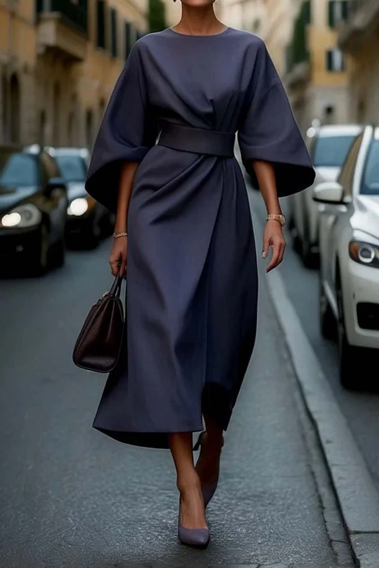 Sonia | Elegantes Kleid mit Ballonärmeln und Gürtel