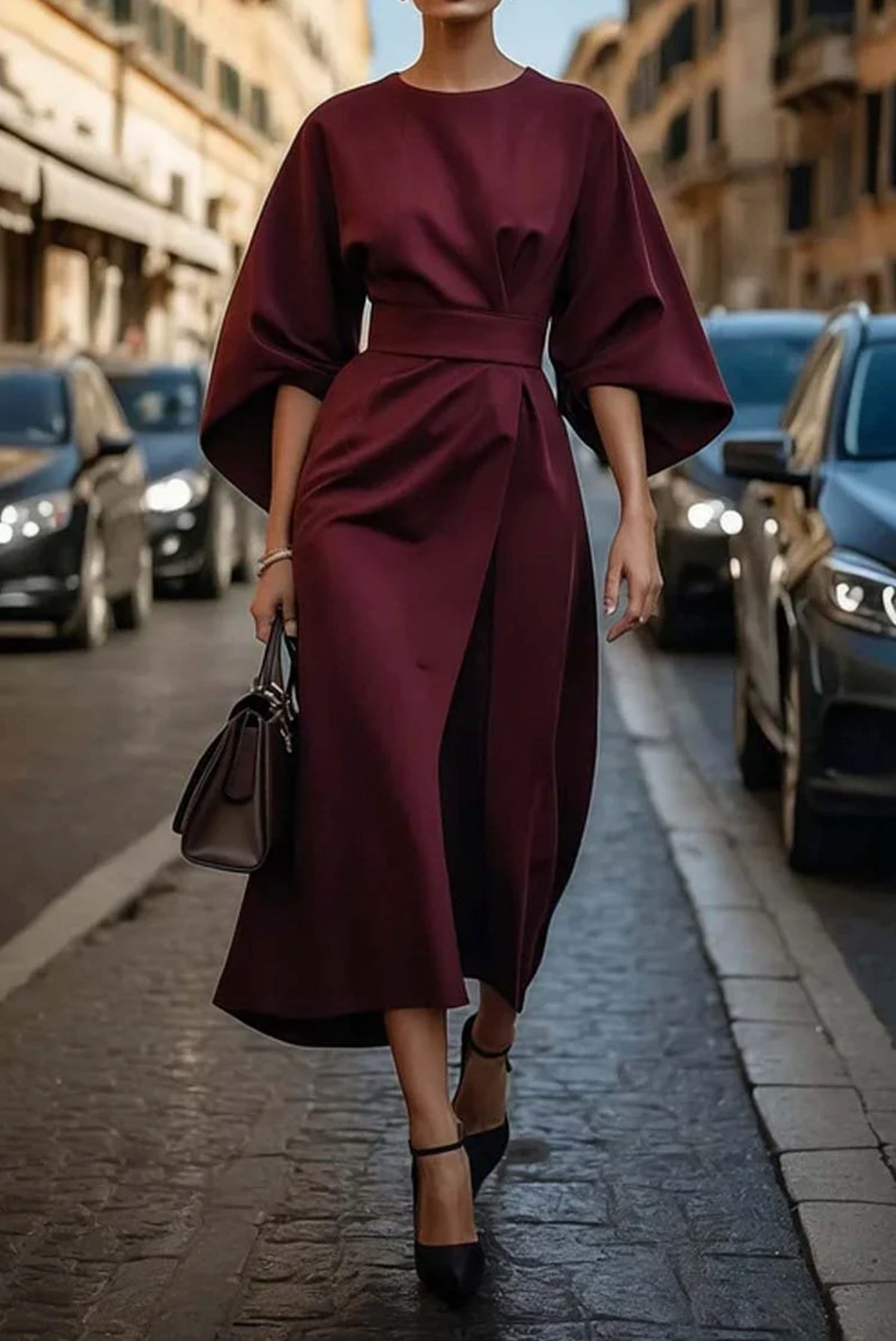 Sonia | Elegantes Kleid mit Ballonärmeln und Gürtel
