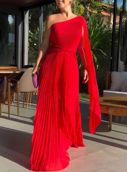Dalila – Schulterfreies Plissiertes Maxikleid