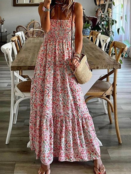 Emerald - Bohemian Print Spaghettiträger Kleid