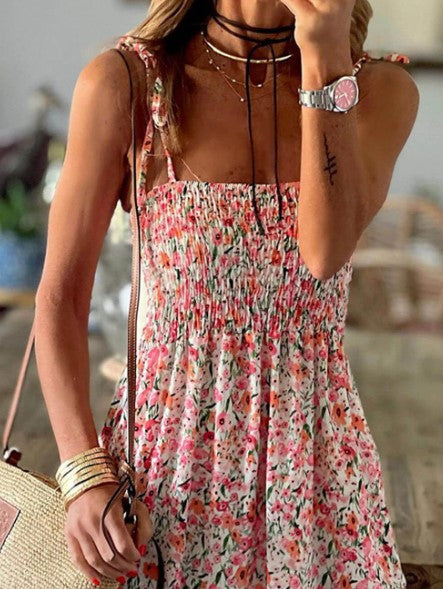Emerald Bohemian Print Slip Dress for Beach and Travel