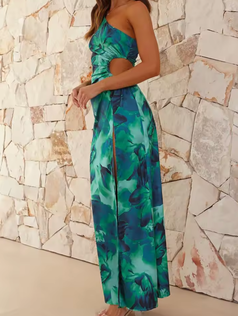 Naiara – Off-Shoulder Lagoon Print Maxi Dress