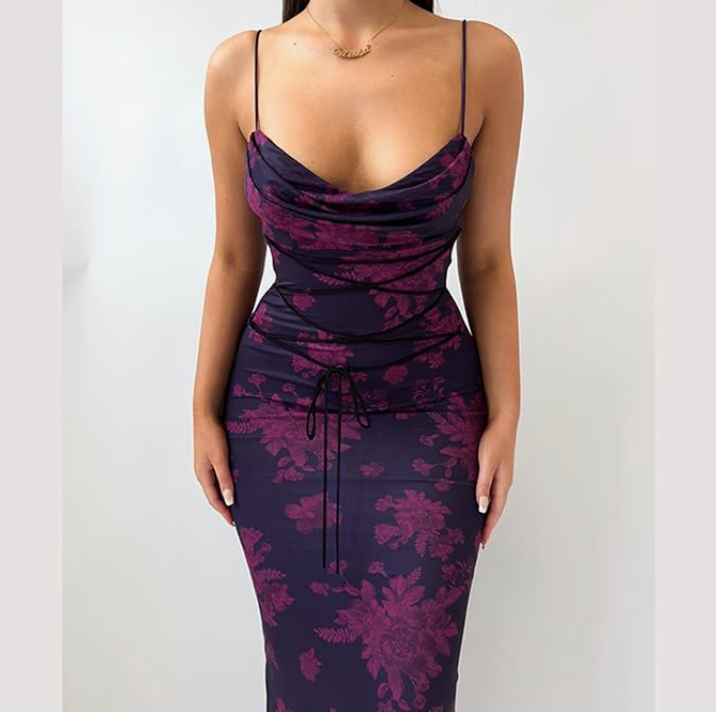 Fiorella – Ruched Floral Slit Maxi Dress