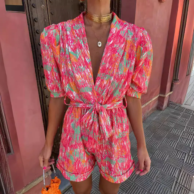 Polly™ | Abstrakter Jumpsuit mit Gürtel