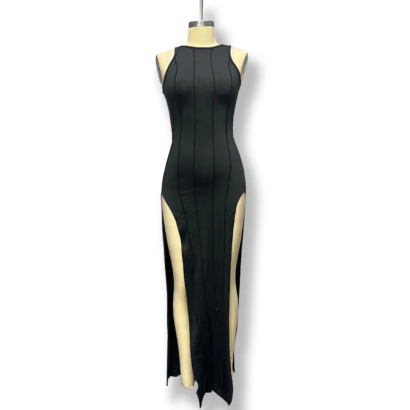 Alina | Ärmelloses Maxikleid mit hohem Schlitz