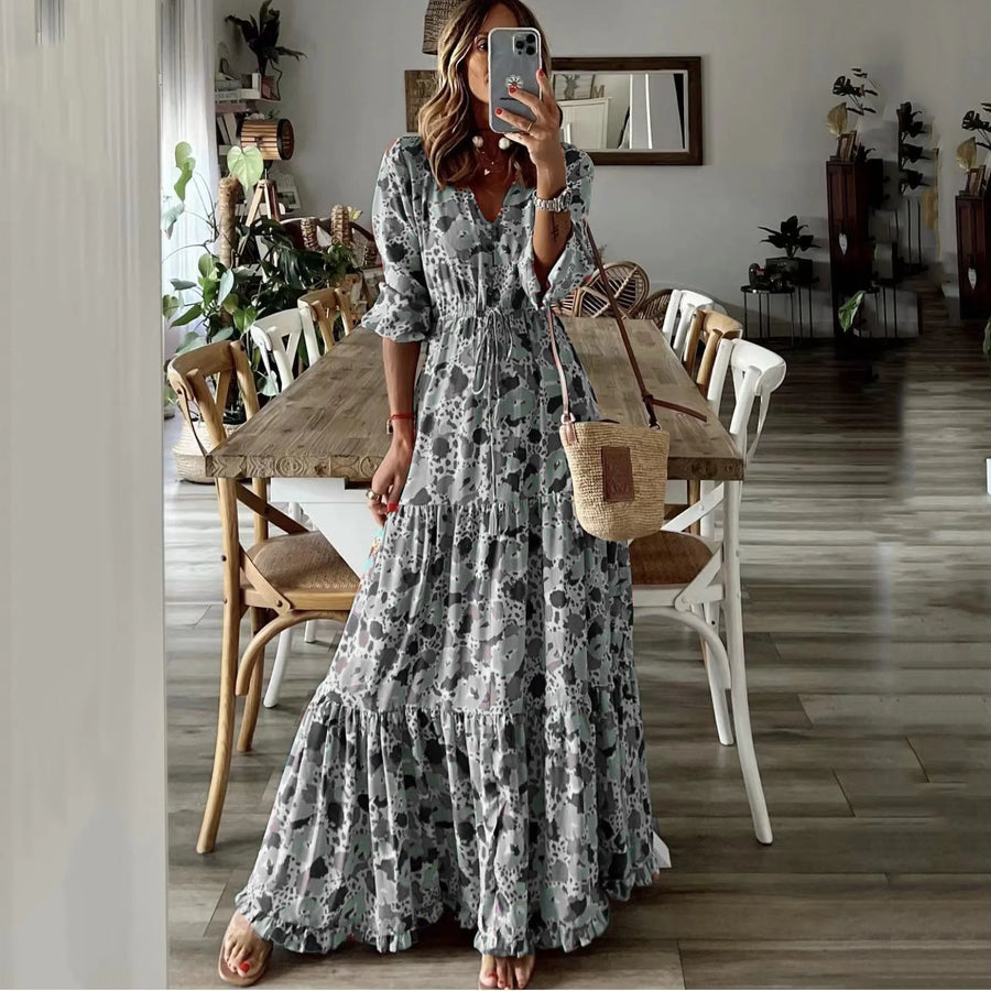 Liora Print V-Neck Swing Maxi Dress