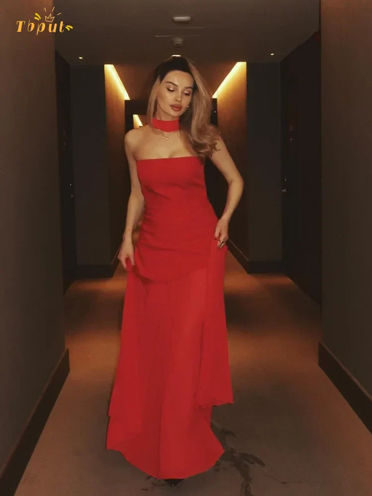 Isabella | Weißes schulterfreies Maxikleid mit Schal