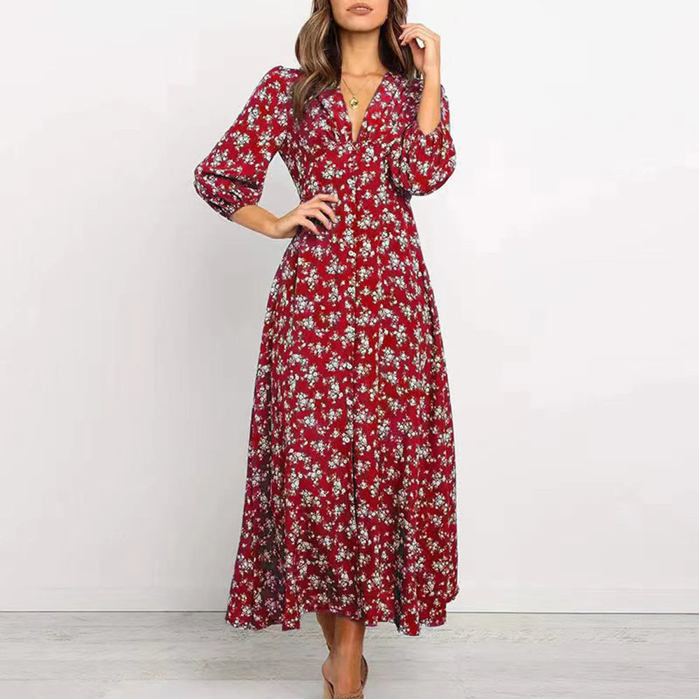 Marina | Geblümtes Midi-Kleid mit Knopfleiste