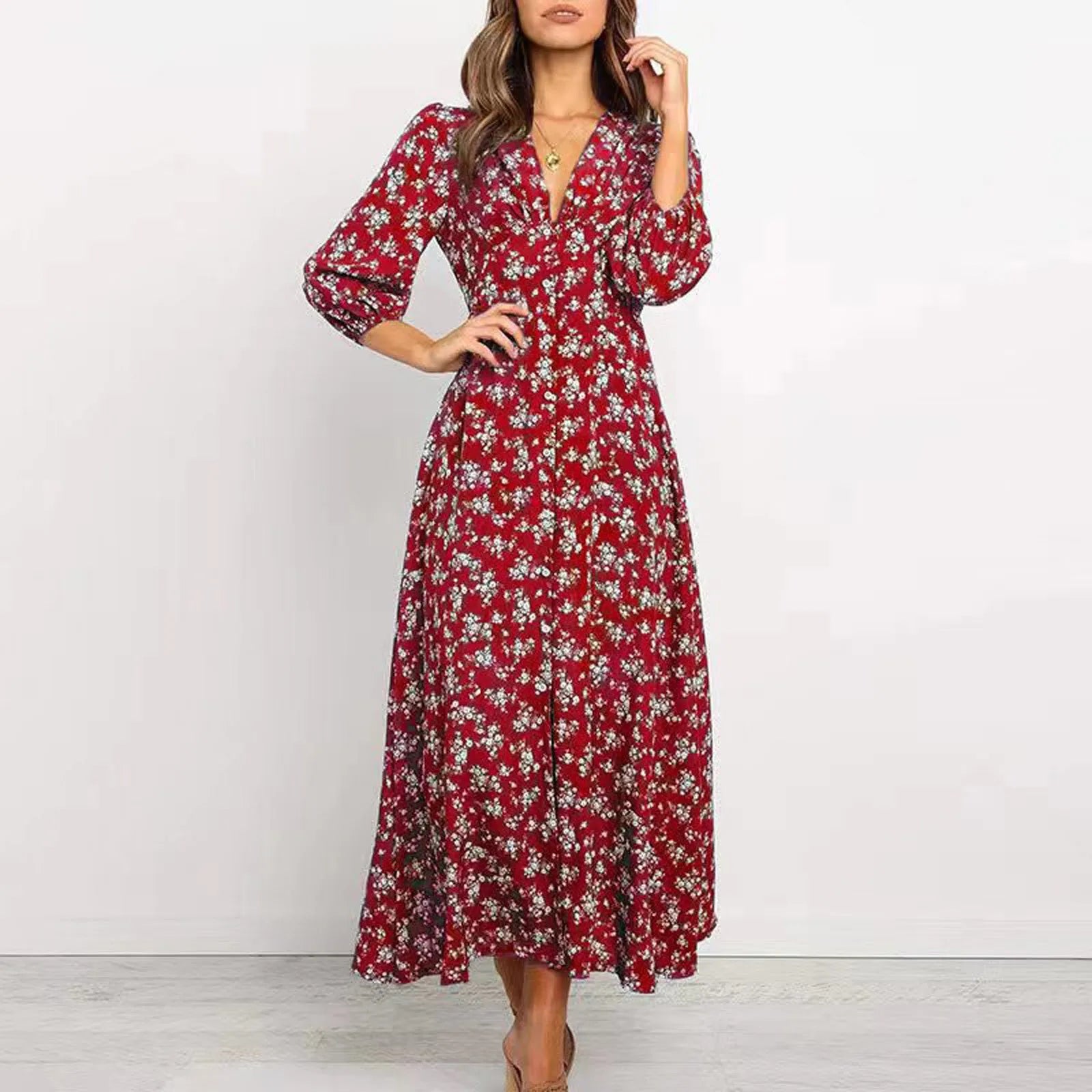 Marina™ | Geblümtes Midi-Kleid mit Knopfleiste