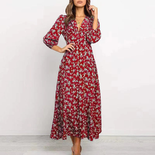 Marina Floral Midi Dress with Button-Front Placket