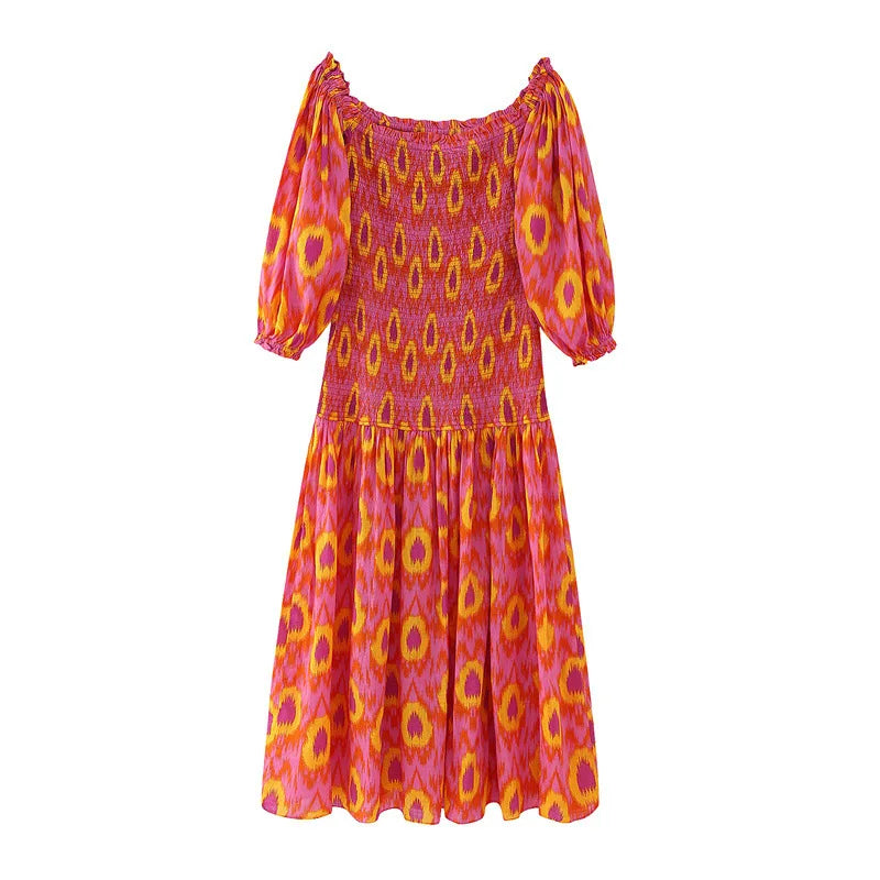 Aurelia | Bedrucktes Strandkleid mit Laternenärmeln