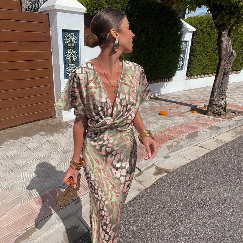 Roxana Long Dress with Braided Neckline Detail
