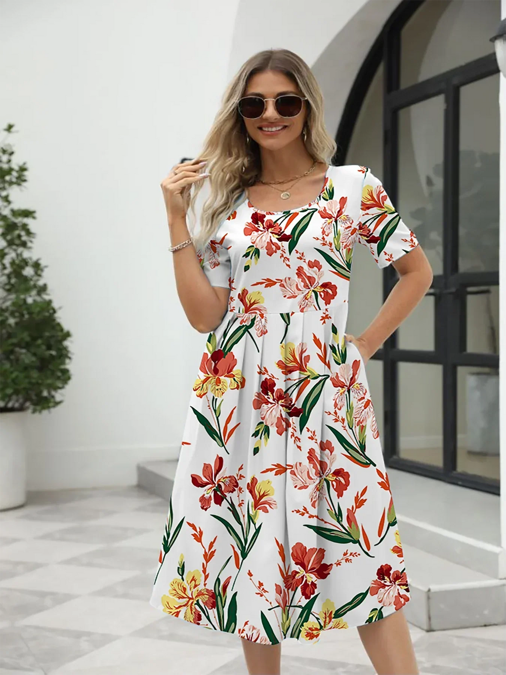 Nuvella Bedrucktes Sommerkleid mit Reißverschluss