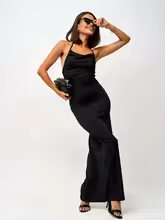 Damen ärmelloses Abendkleid mit Schnürung, offenem Rücken und Spaghettiträgern