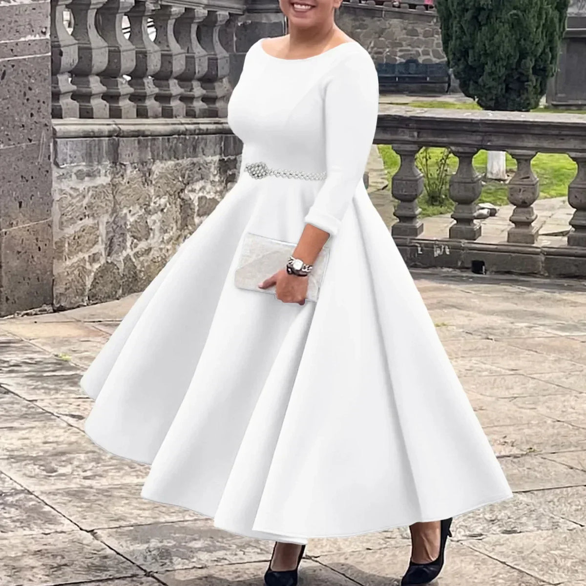 Alessia | Faltenwurf Maxi-Kleid in A-Linie mit Gürtel