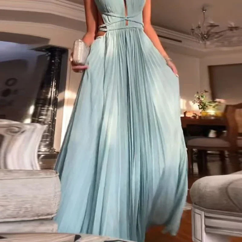 Liana Backless Pleated Beach Dress