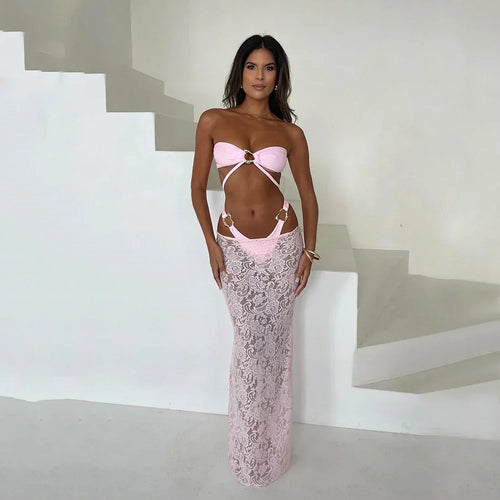 Olivia | Bandeau 3-teiliges Bikini-Set mit langem Kleid