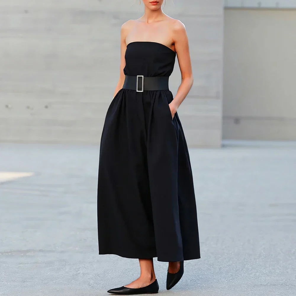 Yuna | Schulterfreies Midikleid mit Puffärmeln