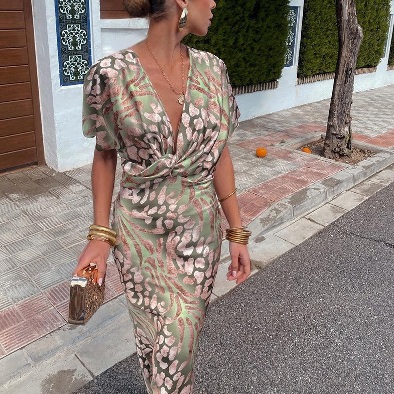 Roxana Long Dress with Braided Neckline Detail