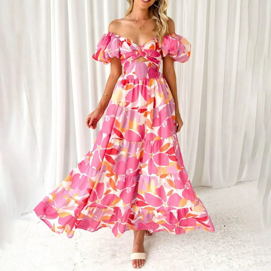Mira | Florales, formelles Maxikleid mit V-Ausschnitt