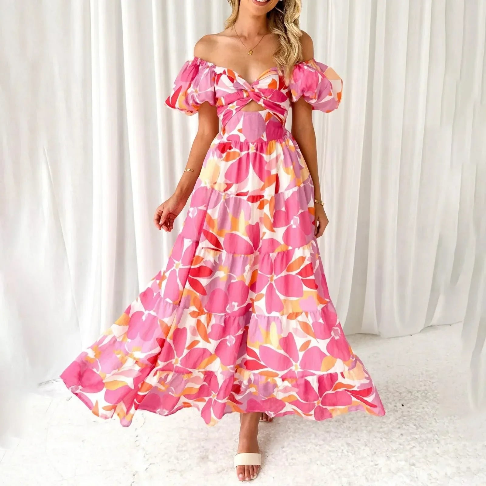 Mira | Florales, formelles Maxikleid mit V-Ausschnitt