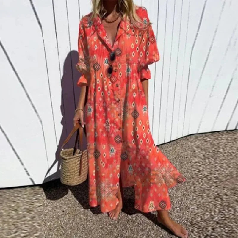 Olivia Short Sleeve Flowy Boho Chic Summer Maxi Dress