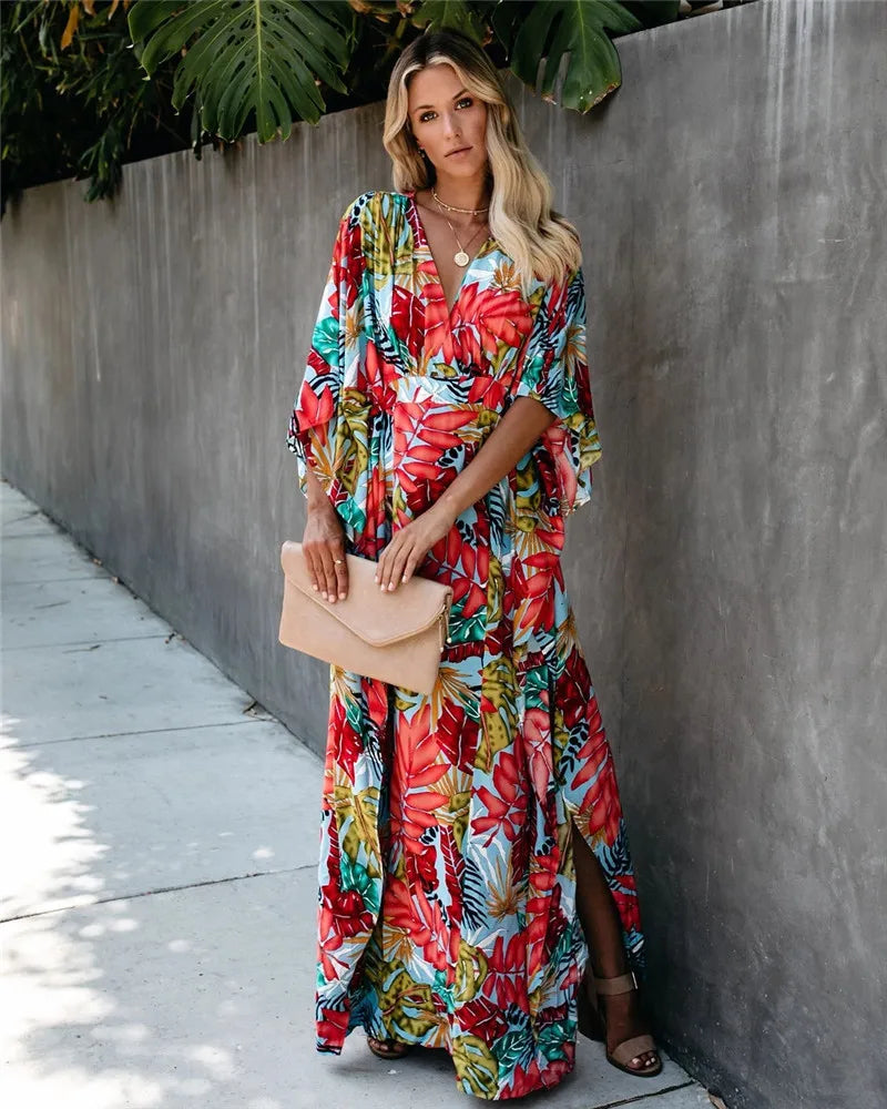 Noa | Maxikleid im Kimono-Stil mit Blumenmuster in großen Größen