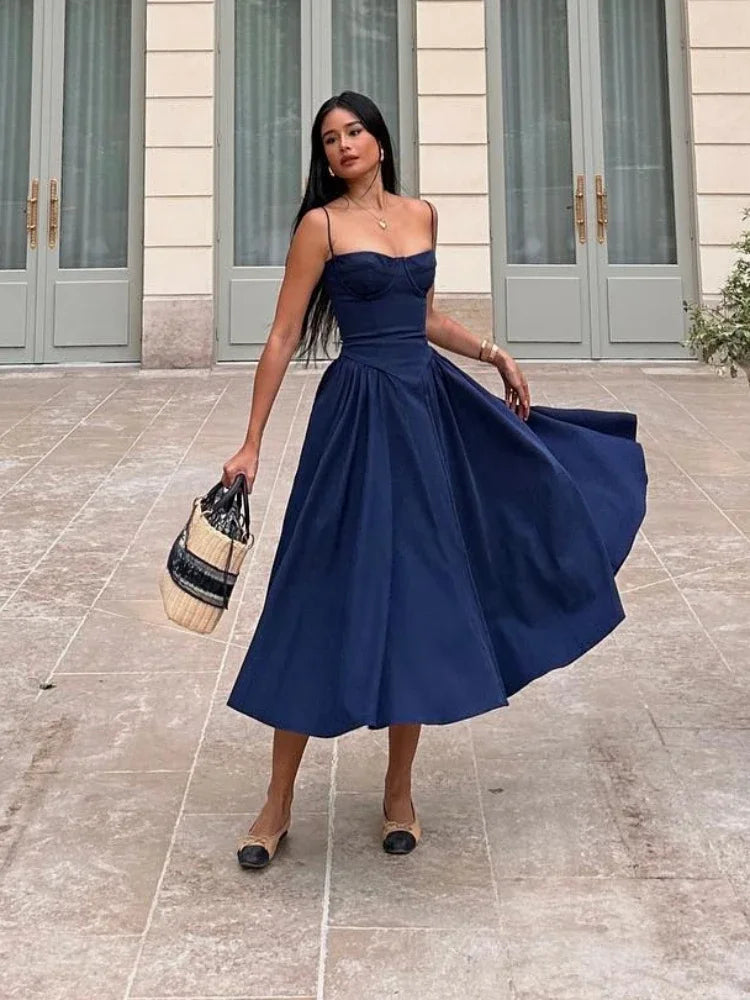 Sofia | Marineblaues Midikleid für Partys