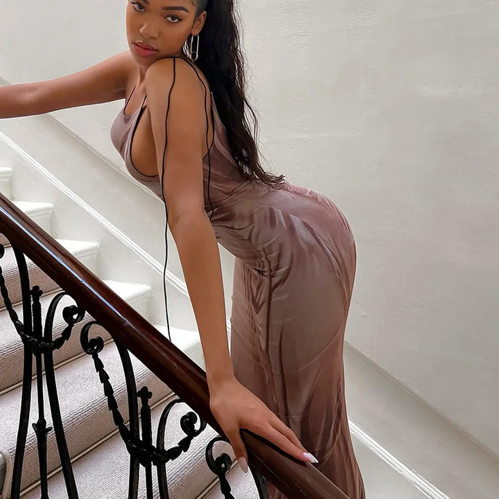 Damen figurbetontes Abendkleid mit Trägern und rückenfreiem Design