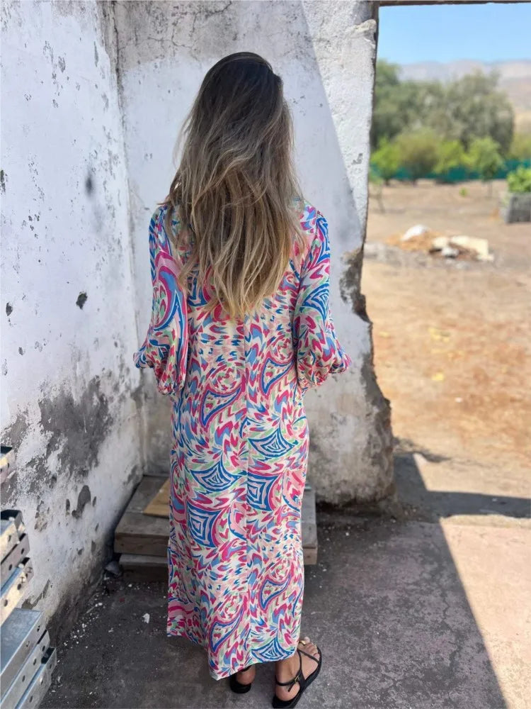 Solstice Bloom Boho Pocket Maxi Dress