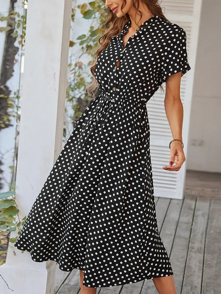 Dotarie™ Gepunktetes Midi-Hemdkleid
