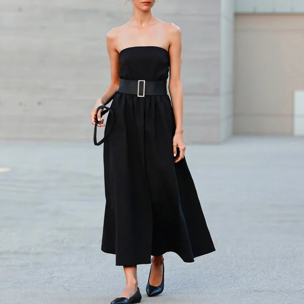 Yuna | Schulterfreies Midikleid mit Puffärmeln