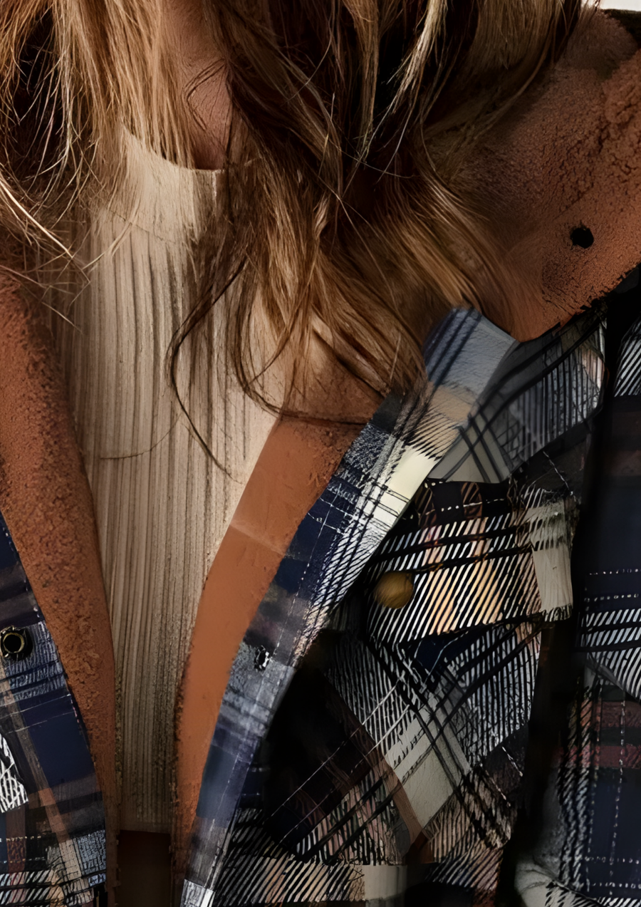 Yseldis Cozy Warm Plaid Fleece-Lined Jacket - Blue