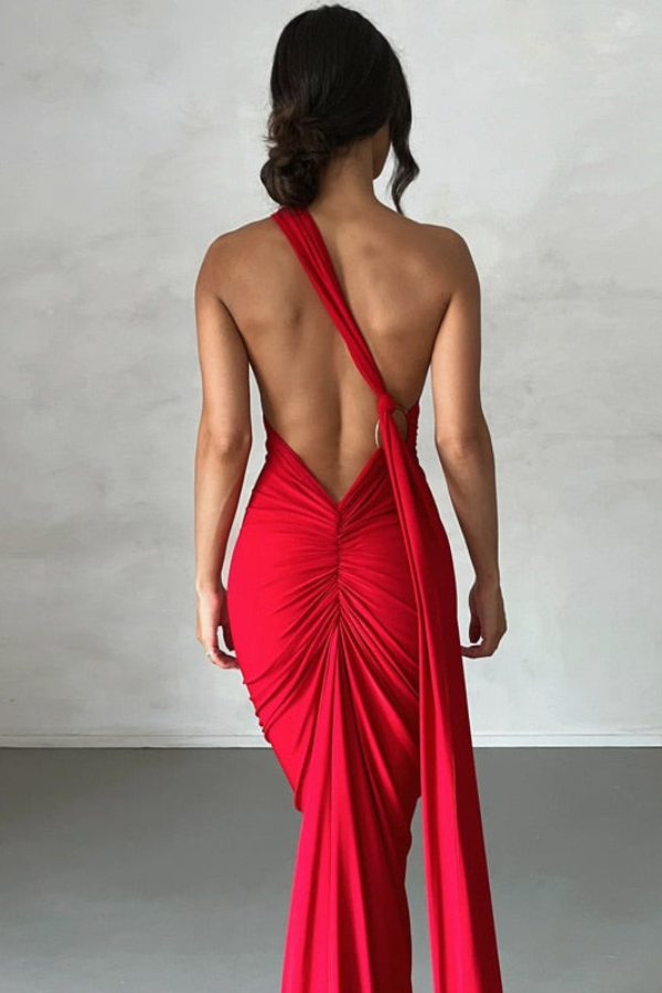 Elena | Maxikleid mit schrägem Schulterdesign