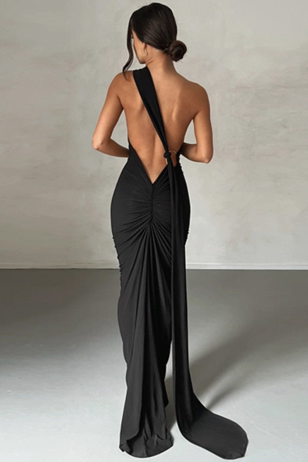 Elena | Maxikleid mit schrägem Schulterdesign