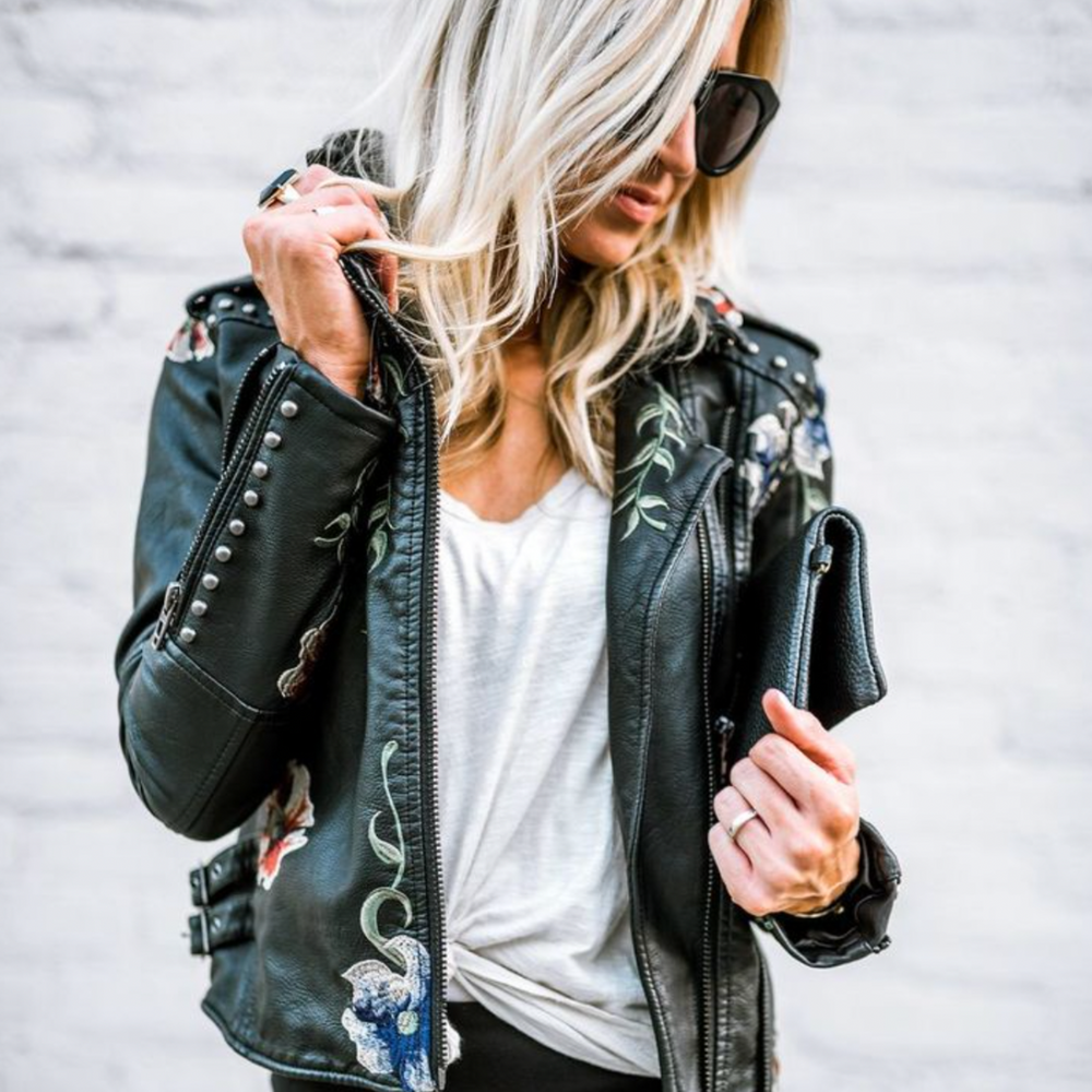 Zoey | Vintage Blumen Lederjacke