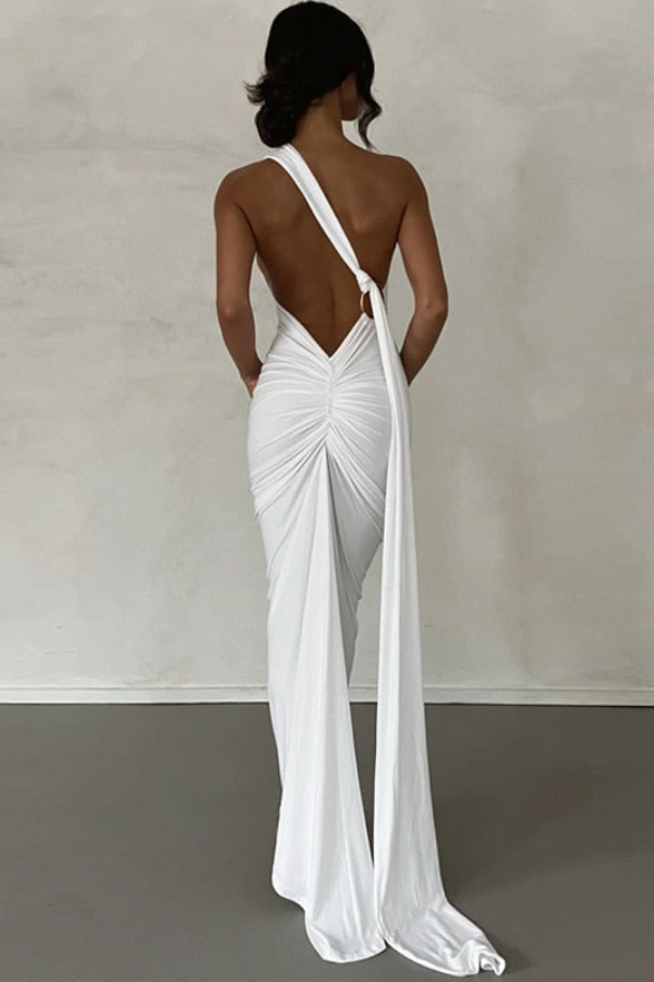 Elena | Maxikleid mit schrägem Schulterdesign