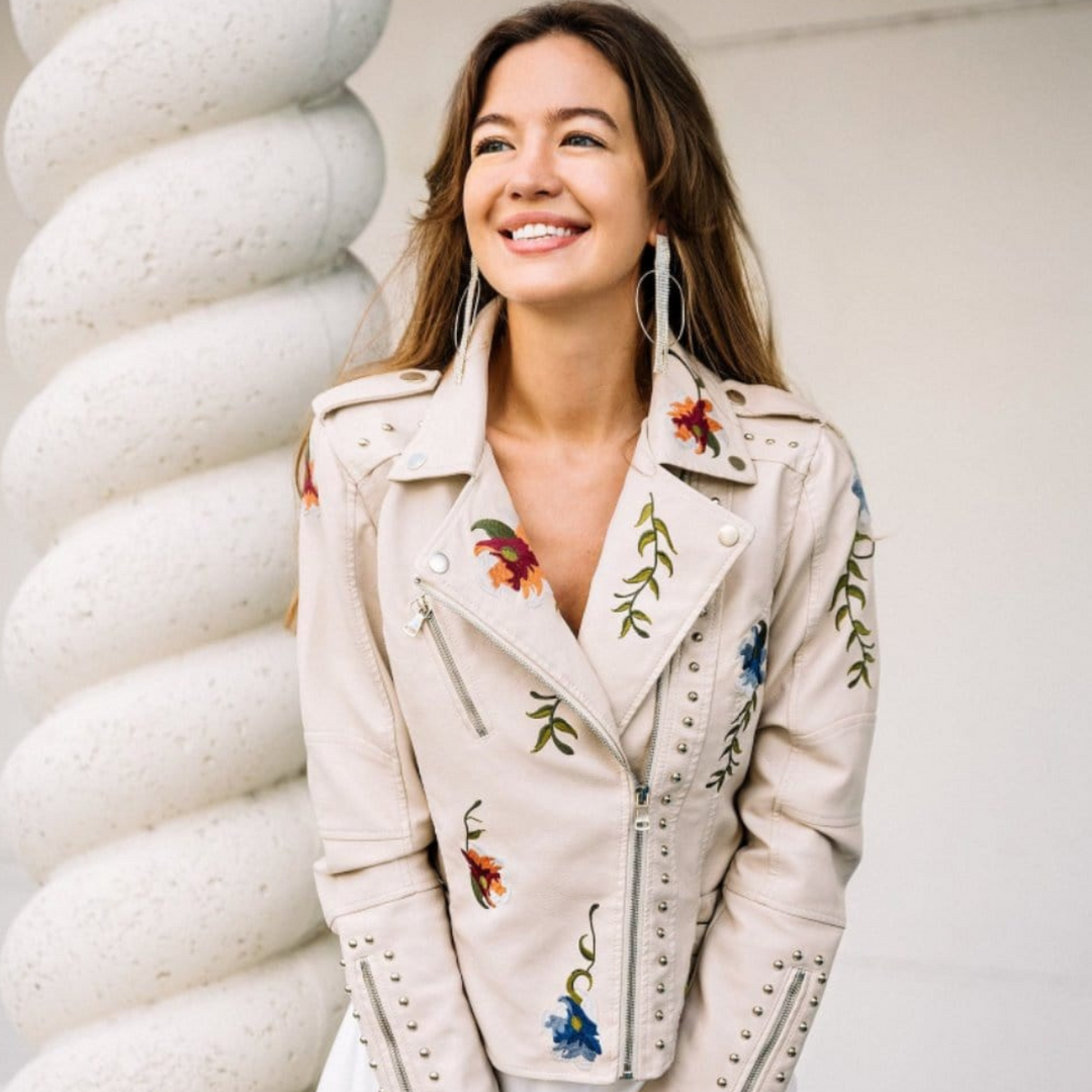 Zoey™ | Vintage Blumen Lederjacke