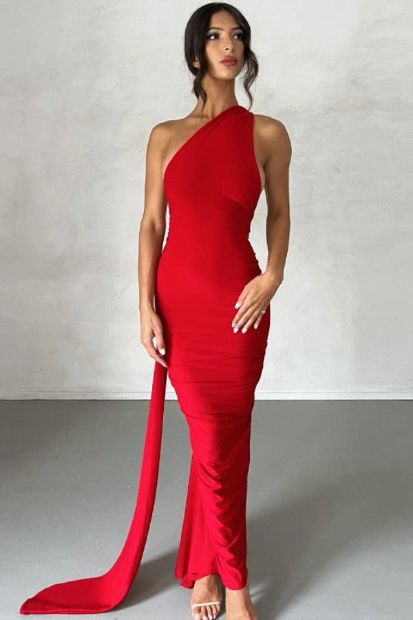 Elena | Maxikleid mit schrägem Schulterdesign