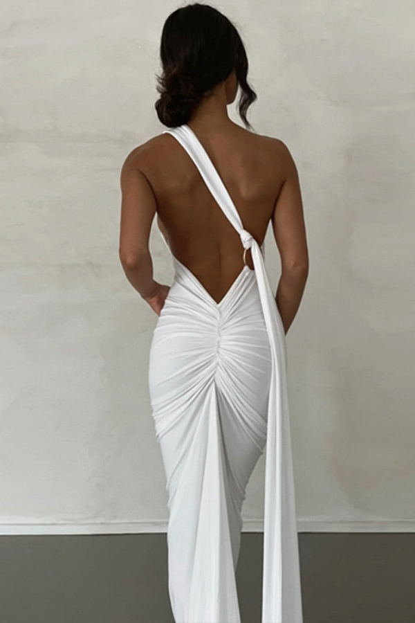 Elena | Maxikleid mit schrägem Schulterdesign