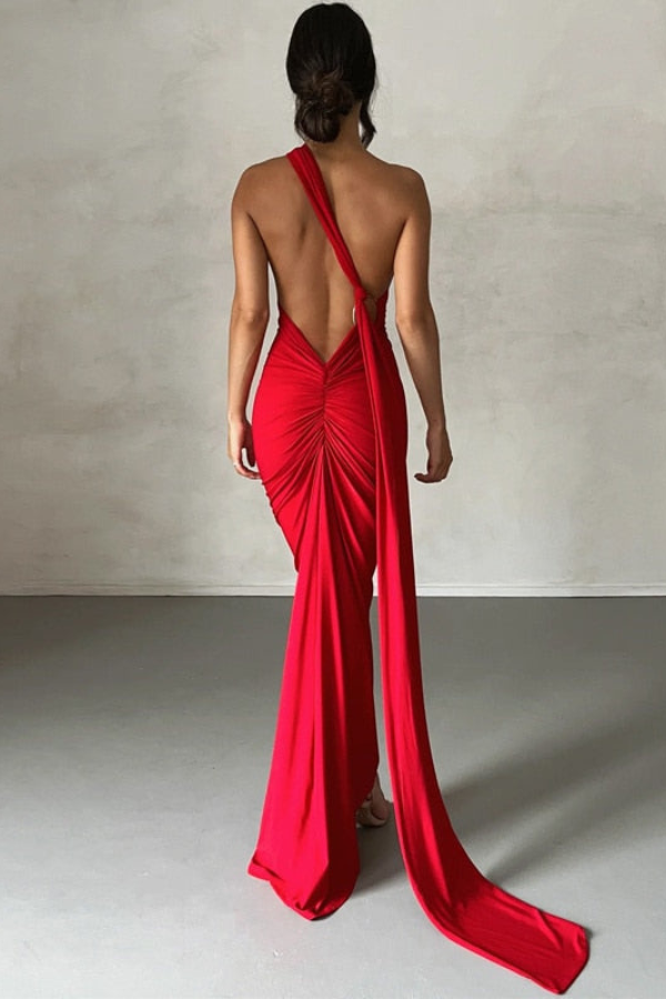 Elena | Maxikleid mit schrägem Schulterdesign