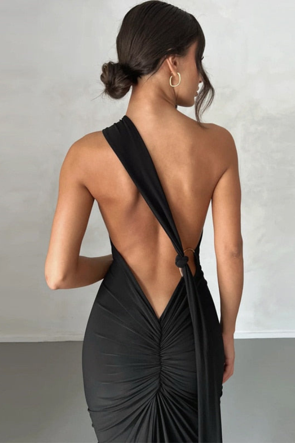 Elena | Maxikleid mit schrägem Schulterdesign