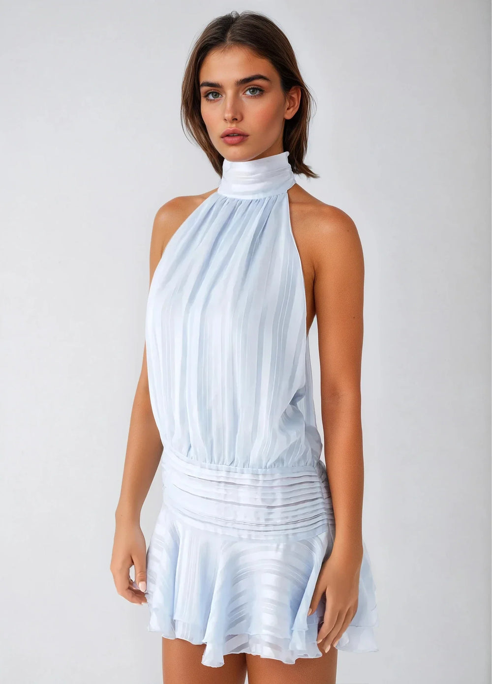 Serenella | Perlenbesetztes Chiffon-Minikleid mit Taillenakzent